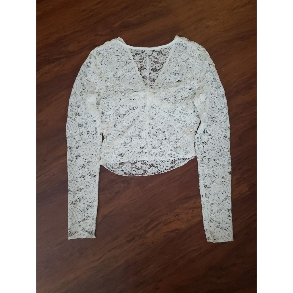 Lisa Says Gah Cream Lace Twist-Front Long Sleeve Top Romantic Fairy Festival - Picture 5 of 7